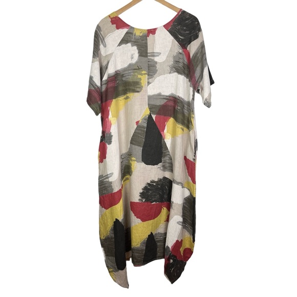 T by Transparente Lagenlook Multi Abstract Linen Maxi Dress Pockets size XL - Picture 3 of 5